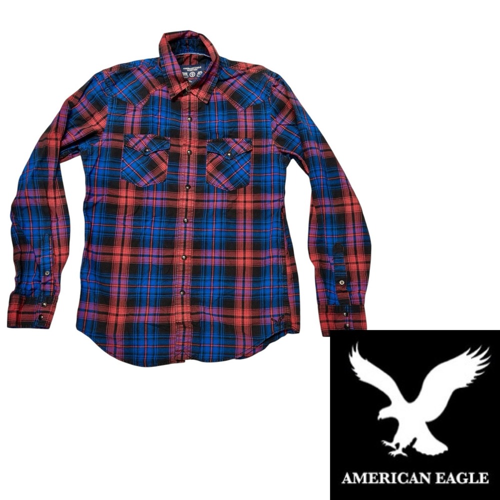 American Eagle Western Pearl Snap Shirt Mens XS 100%‎ Cotton Rodeo Cowboy